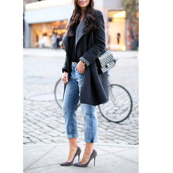 Vince Asymmetrical Draped Two-Tone Wool Coat | Charcoal Heather Grey Extra Small - Picture 1 of 16